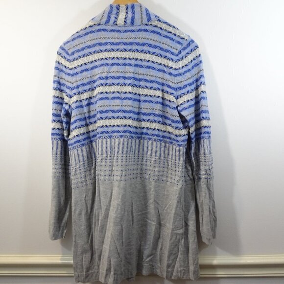 TALBOTS Gray Blue Fair Isle Open Cardigan Sweater Size MP Petite Lambswool Blend - Picture 6 of 6